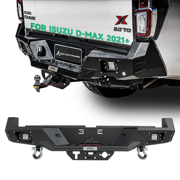 

New! B08 Model Pickup truck ute 4x4 Steel rear bumper car bumper accessories with LED light tow hook for 2021 2022 -ISUZU Dmax
