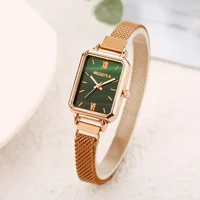2024 New Women Watches Fashion Square Ladies Quartz Watch Magnetic Strap Green Dial Simple Rose Gold Mesh Luxury Women Watches 1