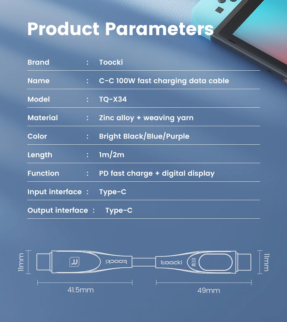 PD 100W Cable USB Type C to USB C 6A Fast Charging Cord Data Wire for Huawei P40