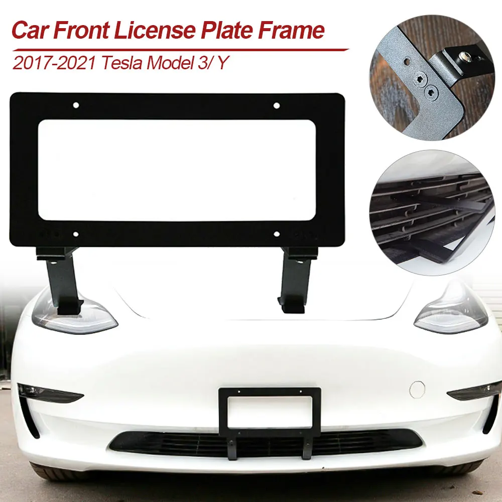 

1Set NO HOLE Car License Plate Frame For Tesla Model 3/Y Number Plate Metal Holder Mounting Holder Car Accessories