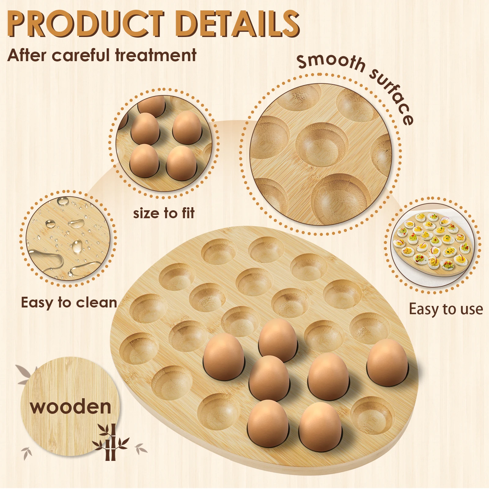Wood Deviled Egg Tray 24 Holes Deviled Egg Platter Reusable Wood Egg Holder Deviled Egg Plate Elegant Deviled Egg Serving Tray 4