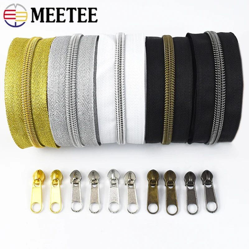 

Meetee 1/3/5M 3# 5# Nylon Zipper Tape with Zippers Slider Bag Garment Cabbage Zips Coil Decor Zip Pull Repair Sewing Accessories