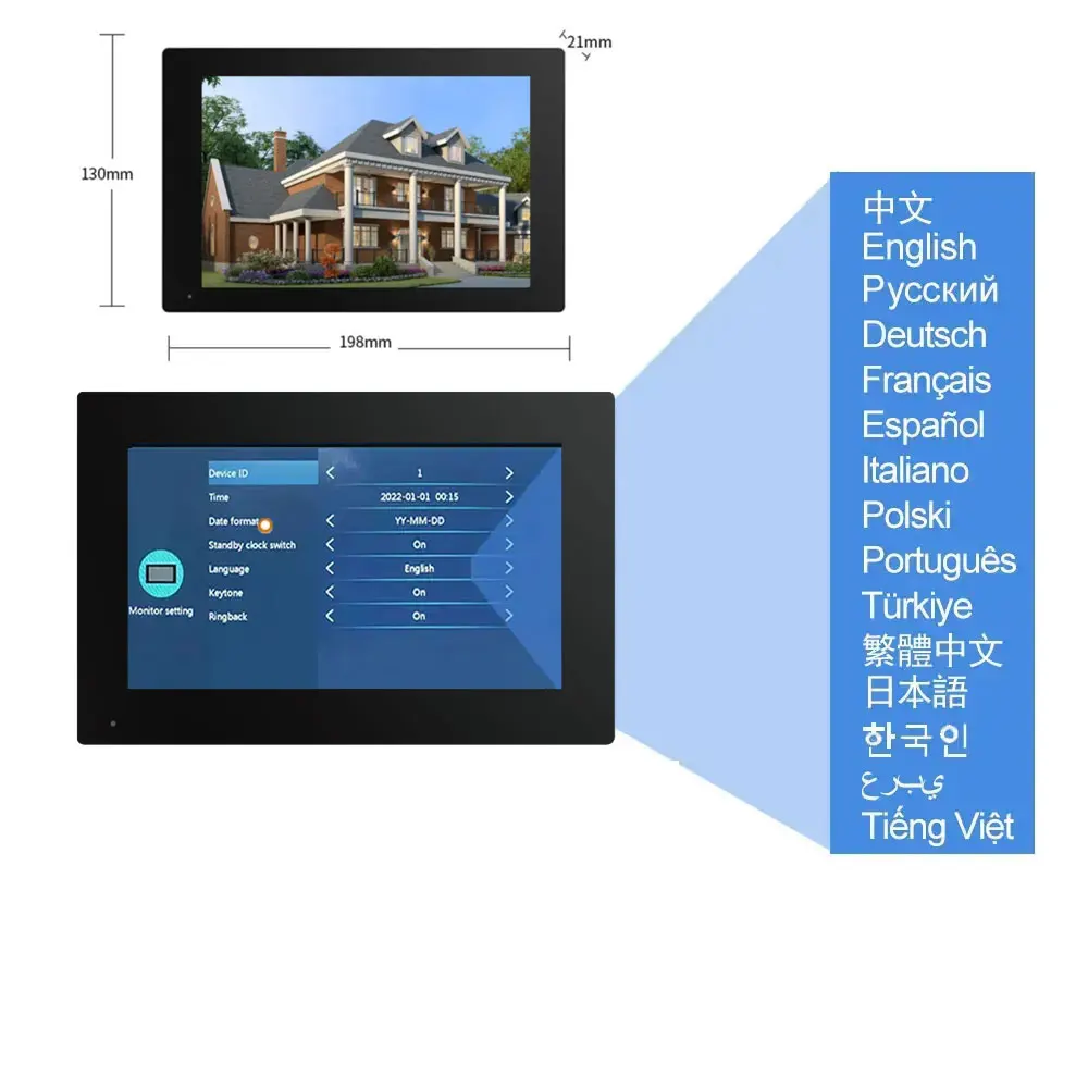 스마트 7 인치 모니터 WiFi Tuya 비디오 초인종 야외 도어 벨 방수 IP65 인터콤 유도 카드 잠금 해제 도어 폰 카메라