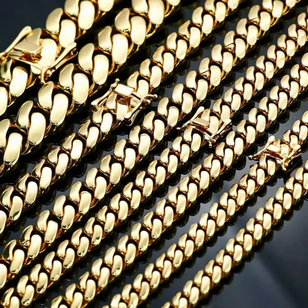 ESKEEM Hiphop Jewelry Cuban Link Chain for Men 12mm 18K Gold
