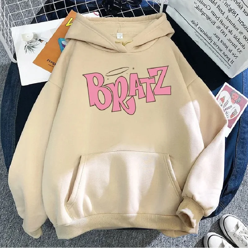 Spring and Autumn New Men's and Women's Fashion Versatile Hooded Sweater Bratz Letter Print Loose Casual Street Sweatshirt