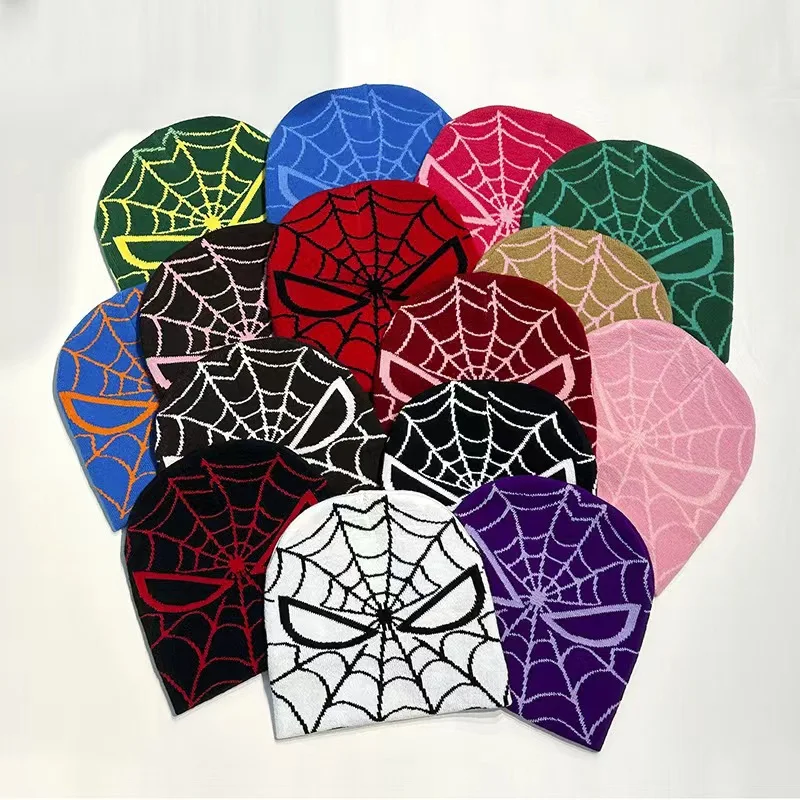 

2023 New Spiderweb Funny Pullover Hat Hip Hop Trend Unisex Cartoon Beanies Outdoor Sports Ski Knitted Warm Beanie Caps