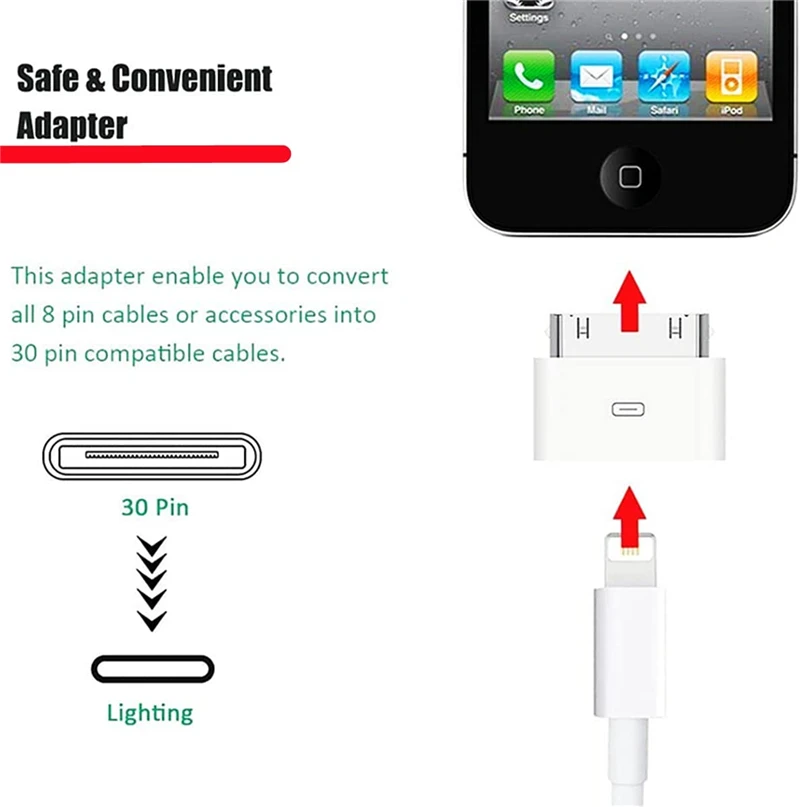 8Pin Male To 30 Pin Female Charging Sync Lighting To 30Pin Adapter for IPhone 4 4S IPad 2 3 IPod Touch Charger Cable Converter