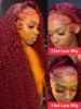 250 Density 13x4 Curly 99J Burgundy Lace Front Wig Red Wine Colored 30 40 Inch Deep Wave 13x6 HD Lace Frontal Human Hair Wigs 5