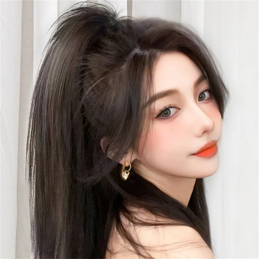 Synthetic Long Straight Claw Clip On Ponytail Hair Extensions Heat Resistant Pony Tail Hair piece For Women Daily Party