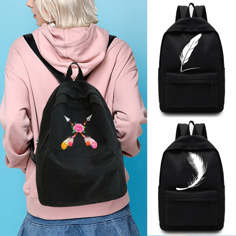 New Backpack Version Feather Printed Female Middle School Student Schoolbag Casual Back Pack Travel Bag Unisex Youth Backpack