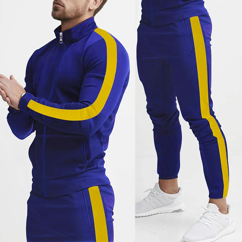 Spring and Autumn New Leisure Men's Sports Set Colored Men's Standing Collar Casual Set Trendy Sports 2-piece Set 3