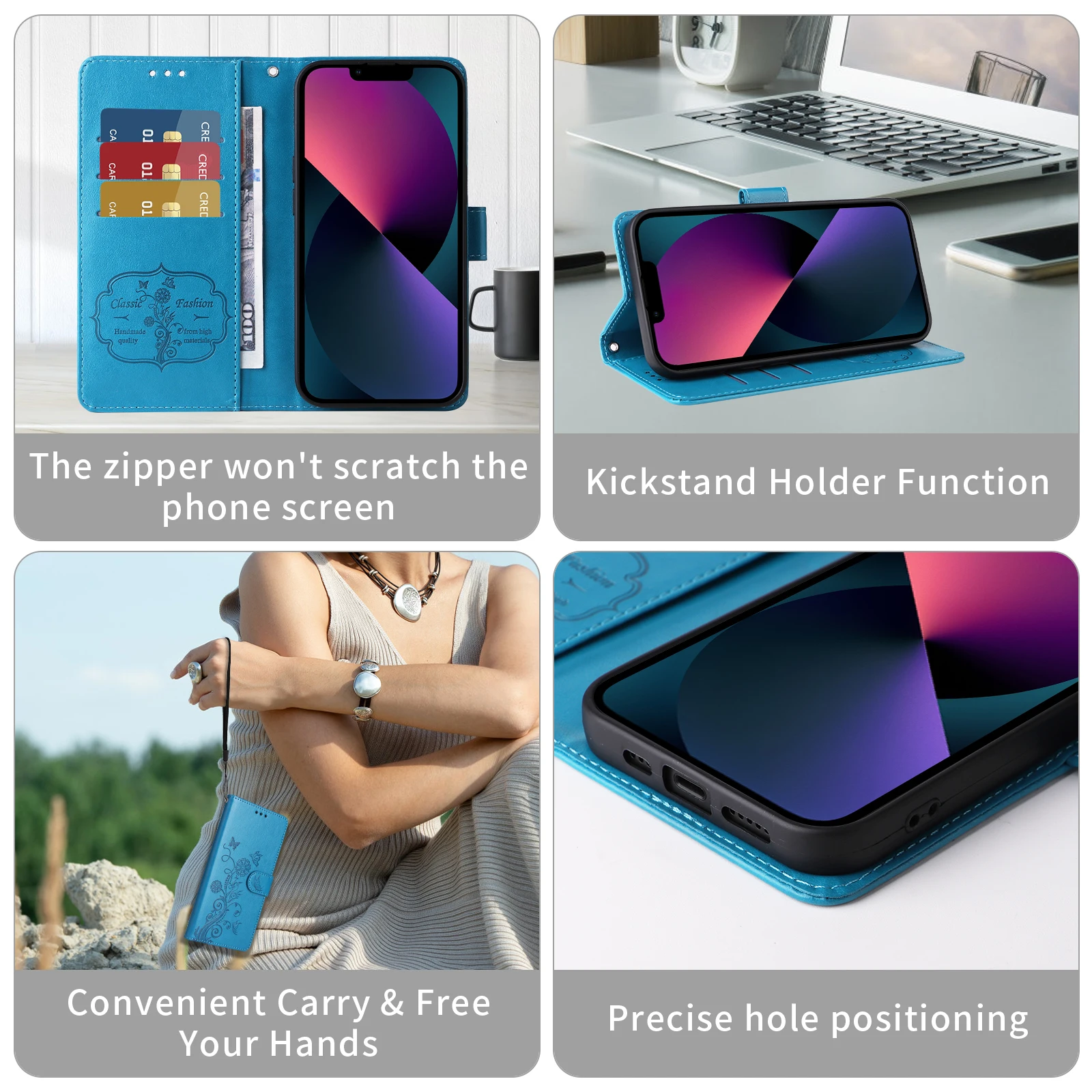 Elegant Leather Flip Cover Wallet Phone Case with Fringed Iris Card Slot