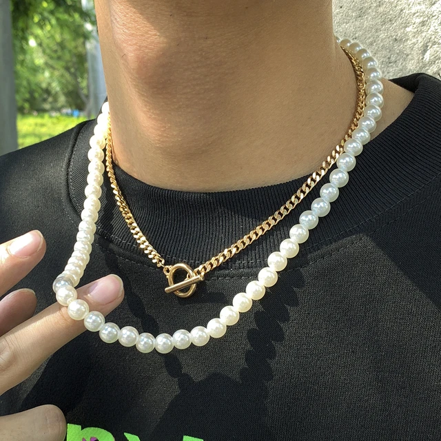 Pearl Necklace Men Personality Hip Hop Style Men Fashion Handmade