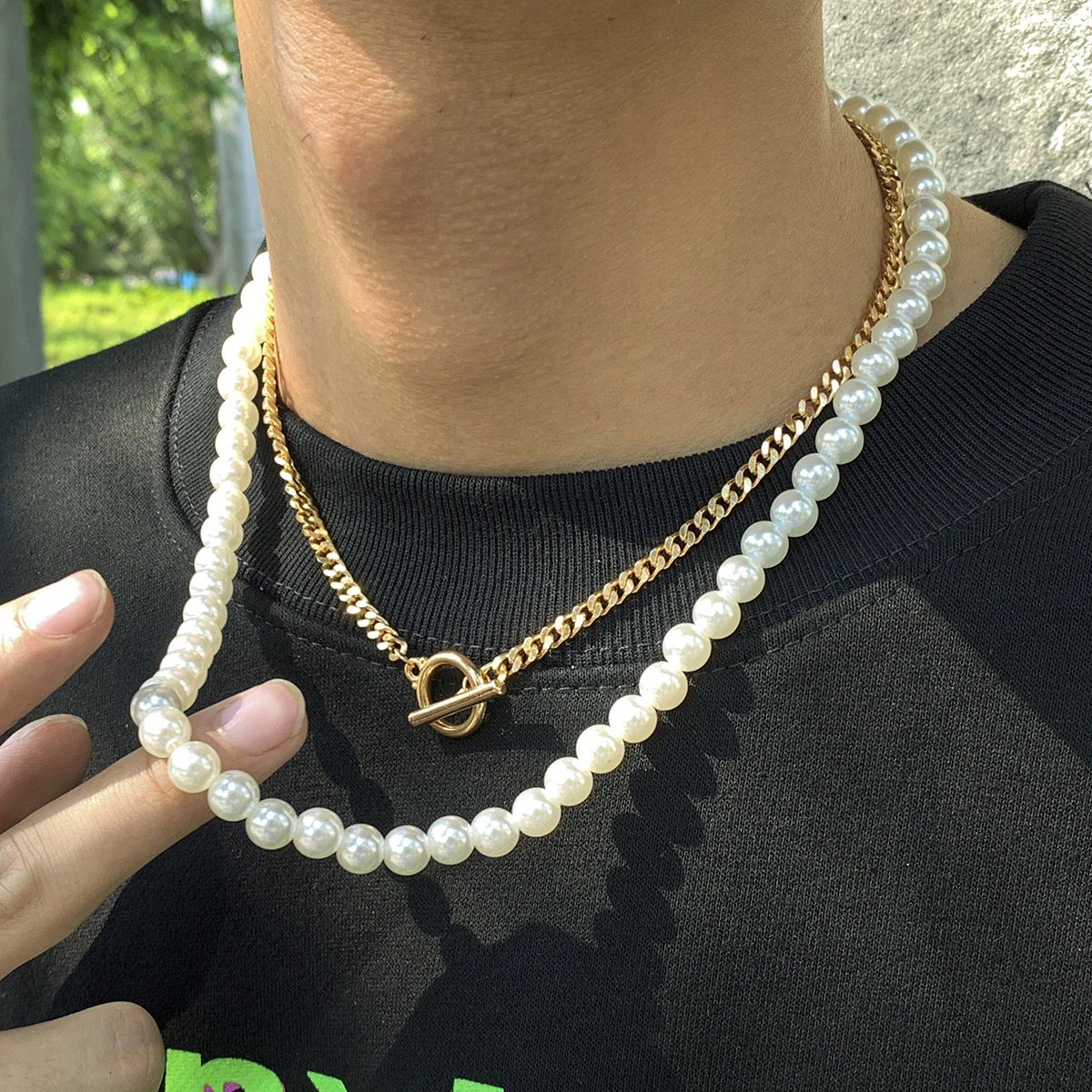 Bead Choker Necklaces Jewelry Pearl Necklace Men Fashion Pearl