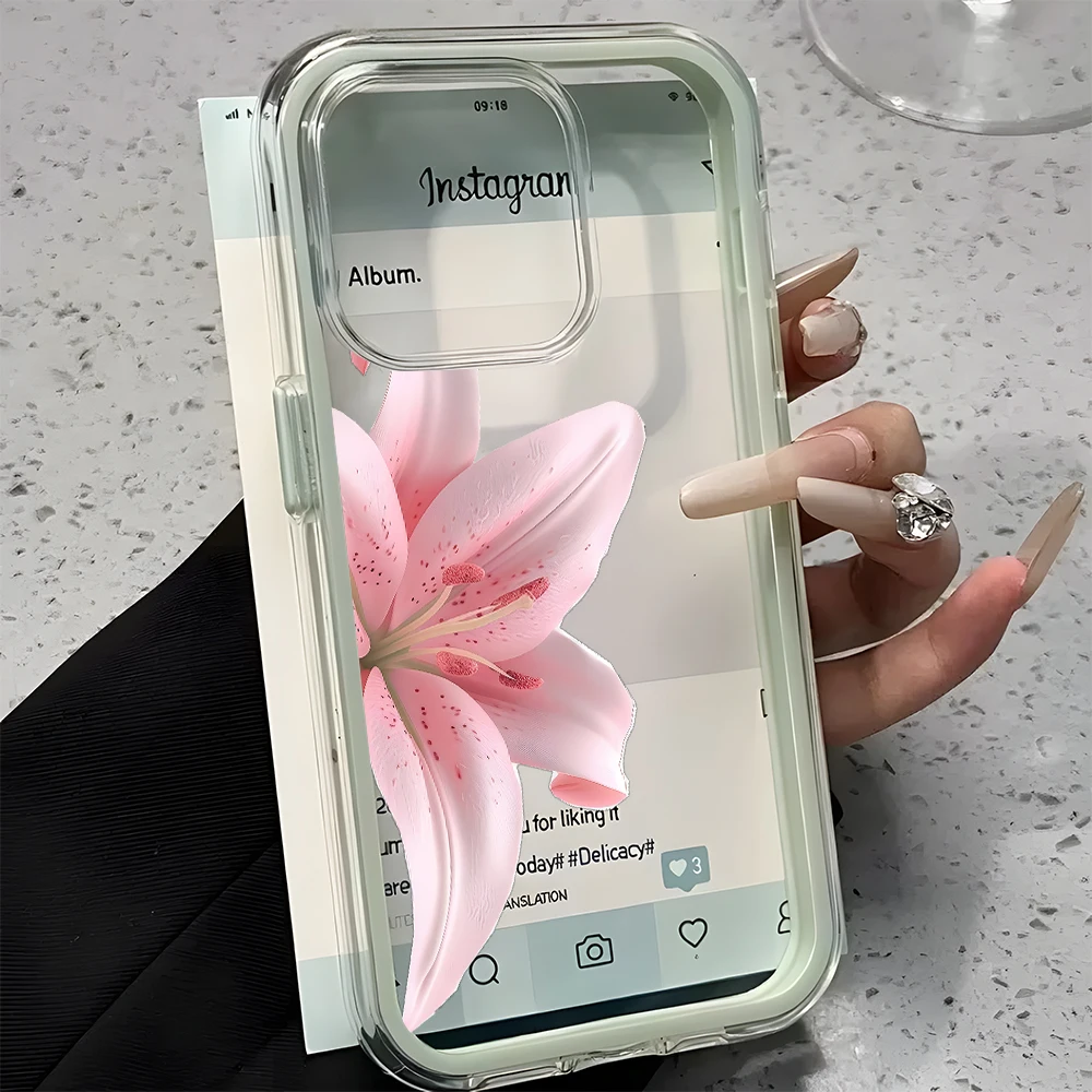 Romantic Pink Lily Clear Phone Case - Candy Color Silicone Soft Cover