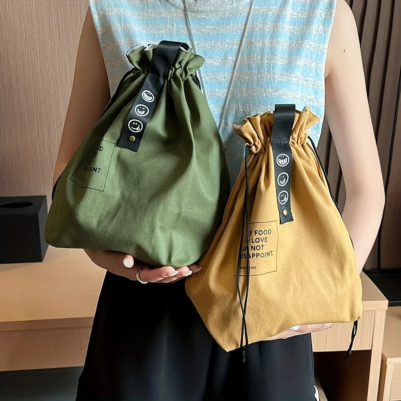 Japanese-Style Lunch Box Tote Bag, Insulated Bento Bag with Drawstring Closure, Non-Food Contact, - 2