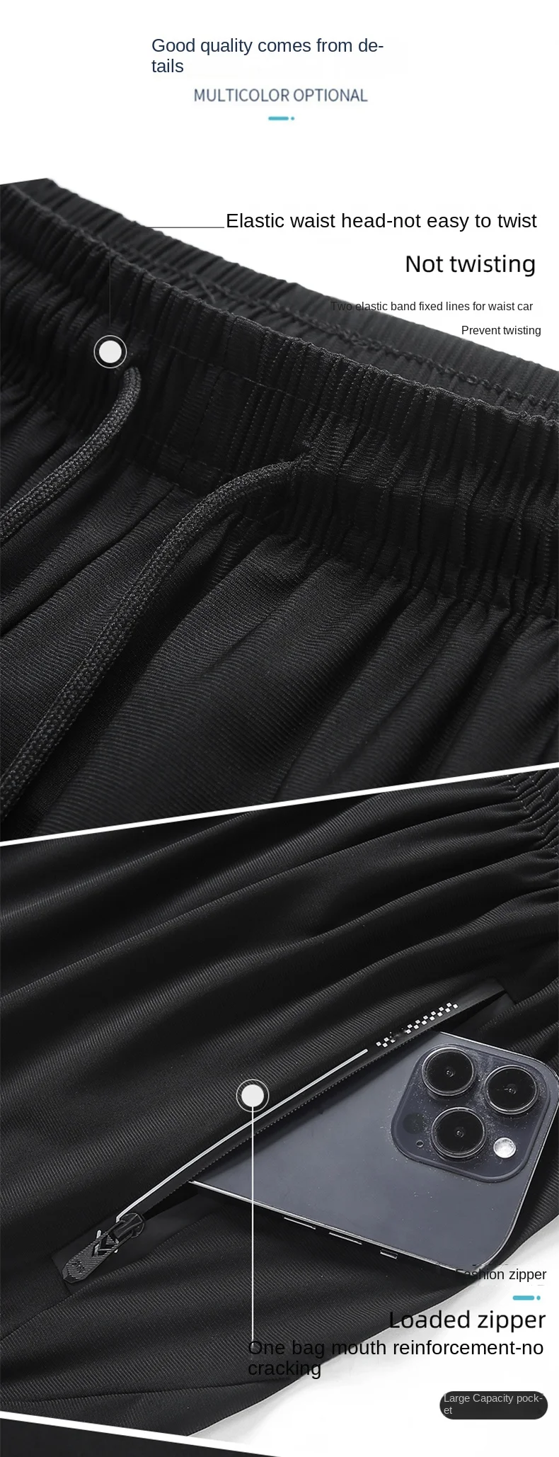 Description Picture 3 of itemNew Ice Silk Pants for Men's Summer Thin, Loose, Leggings, Casual Pants, Fitness Running, Summer Quick Drying Sports Pants