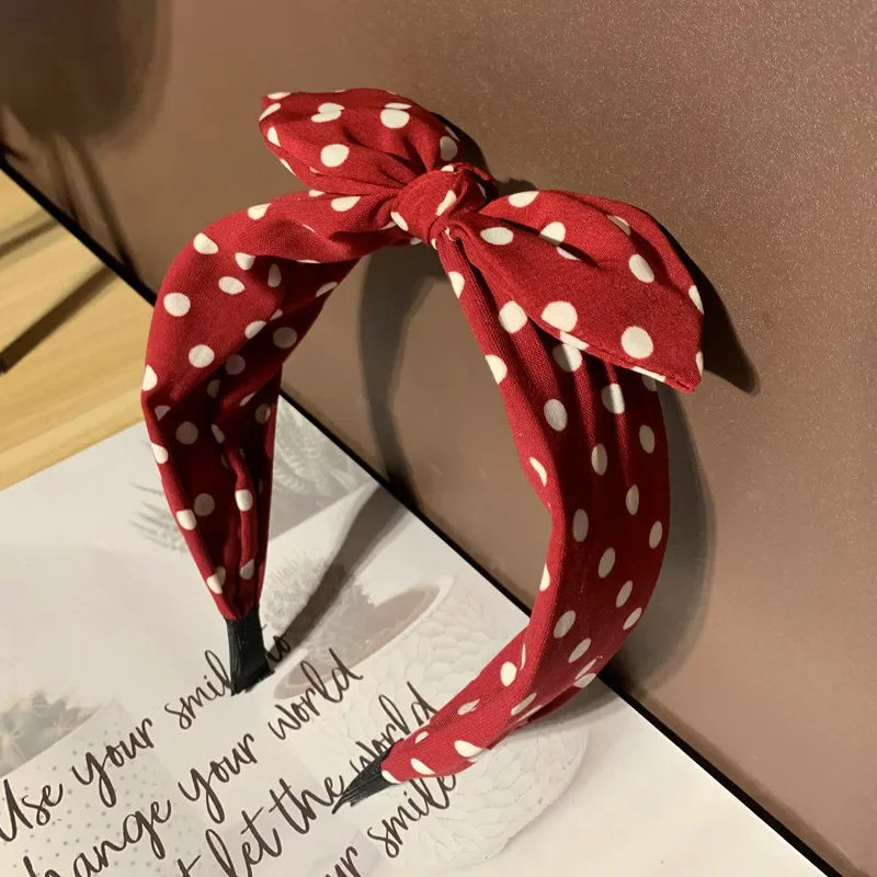 

Wine Red Polka Dots Bow Headband for Women Hair Accessories Lovely Rabbit Ear Knotted Hairband Not Slip Adults Hair Band