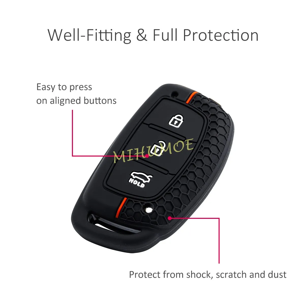 Silicone 3-Button Car Key Fob Cover & Chain