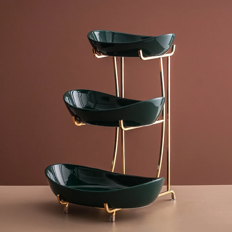Light Luxury Ceramic Fruit Plate Chinese Three-layer Dessert Cakedessert Tablemulti-layer Pastry Living Roomcandy Trayrack