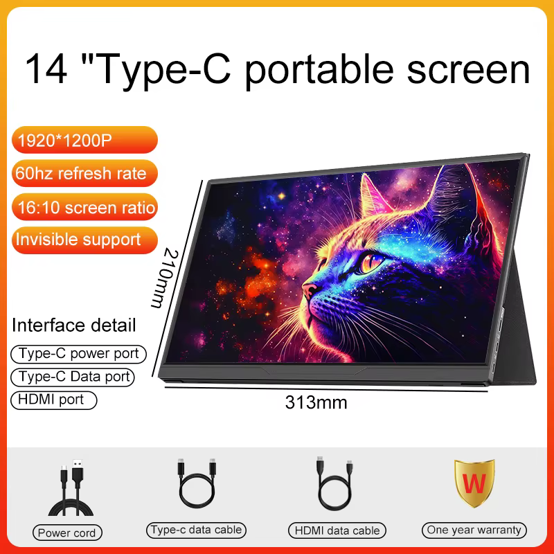 14 Inch Portable Monitor - 1080P IPS Display, USB-C Gaming Monitor | Lightweight Slim Screen