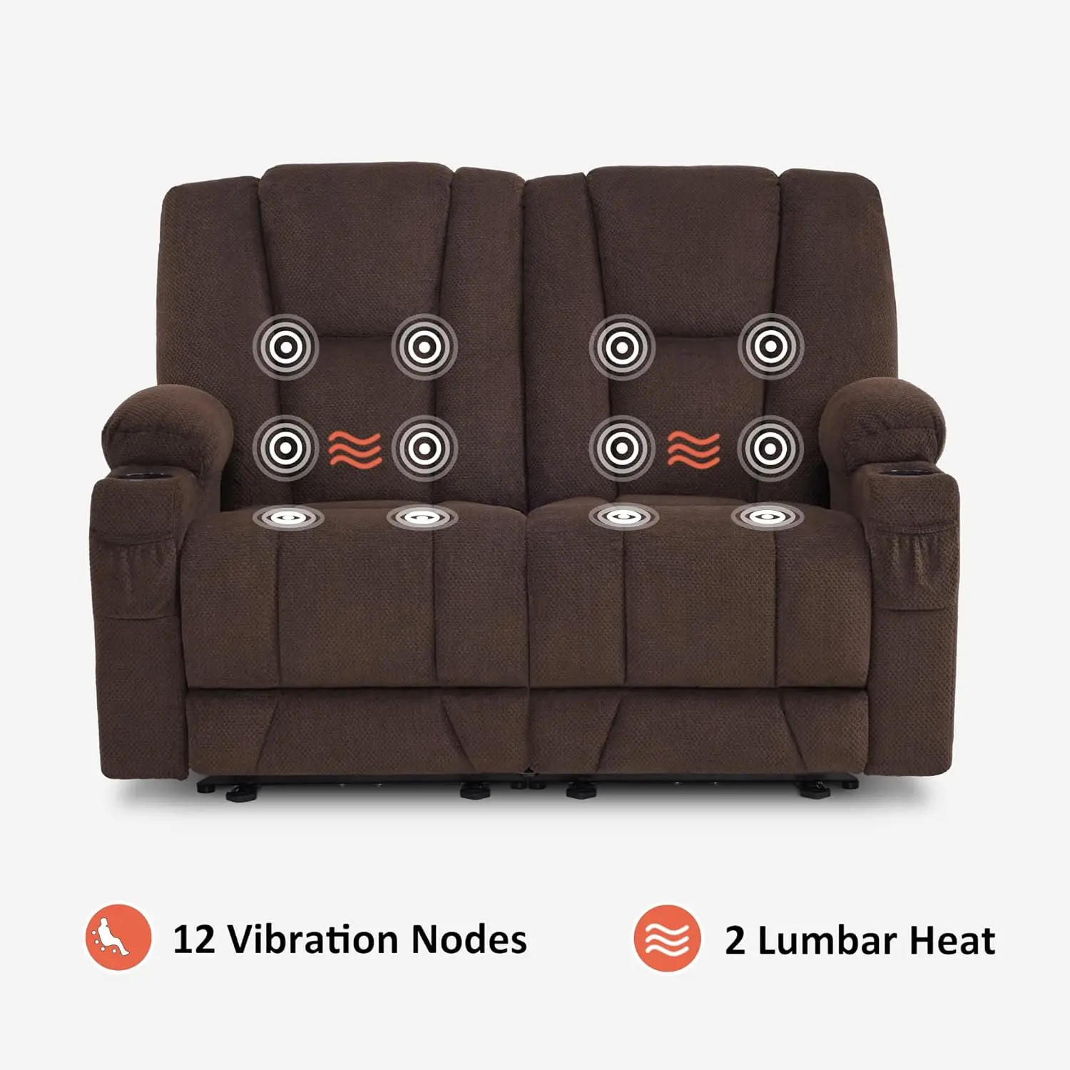 61.8" Power Loveseat Recliner with Heat and Vibration, Fabric Electric Reclining Loveseat, USB Charge Port 6