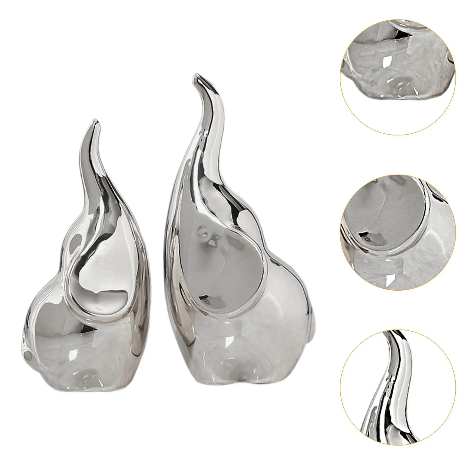 2x Elephant Figurine Sculpture Art Statuette Desk Animal Present Cute Ornament