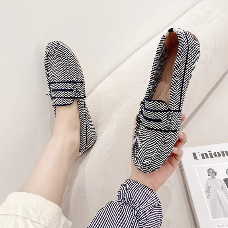 TRAF Woman New Knit Woven Flats Shoes Chic Round Toe Soft Sole Anti Slip Casual Bean Shoes 2024 Autumn Ladies Loafers Flat Shoes 6