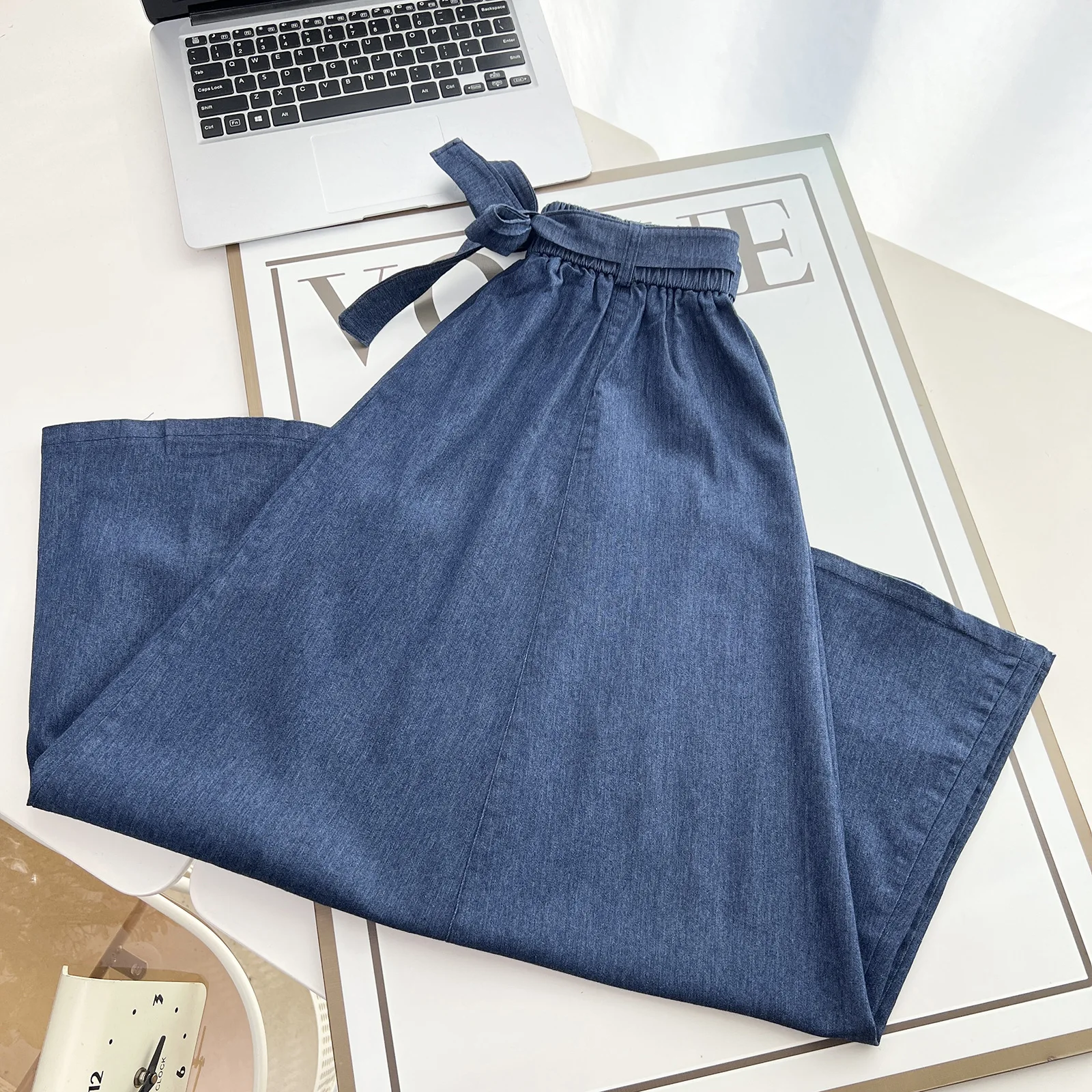 Fashion Plus Size Women's Denim Skirt 2025 Autumn New Style Casual Drawstring High Waisted Mid Length A-Length Skirt 572