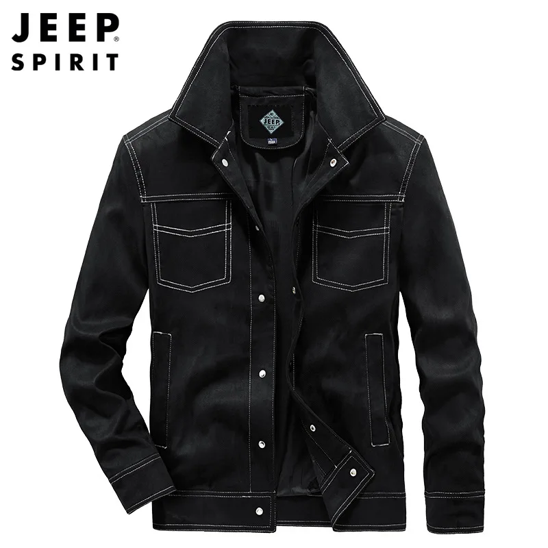 JEEP SPIRIT 남성용 심플 스웨이드 재킷, 클래식 라펠, 캐쥬얼, 다목적, 편안한 버클 코트, 봄 및 가을, 새로운 패션