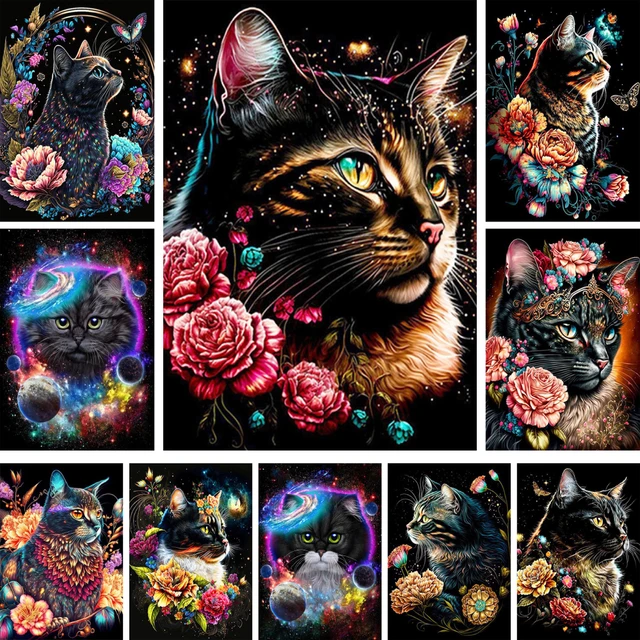 Black Cat Flowers Animal Home Decorations Diamond Art Tools And Accessories  Printed Cross Stitch Kit Painting Personalized Gifts - AliExpress