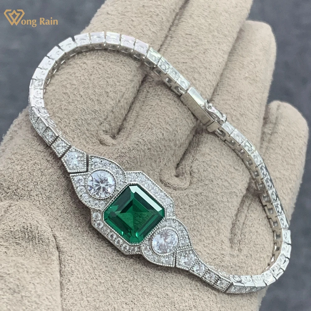 

Wong Rain Vintage 100% 925 Sterling Silver Asscher Cut Emerald High Carbon Diamond Gemstone Bracelets Bangle Fine Jewelry Gifts