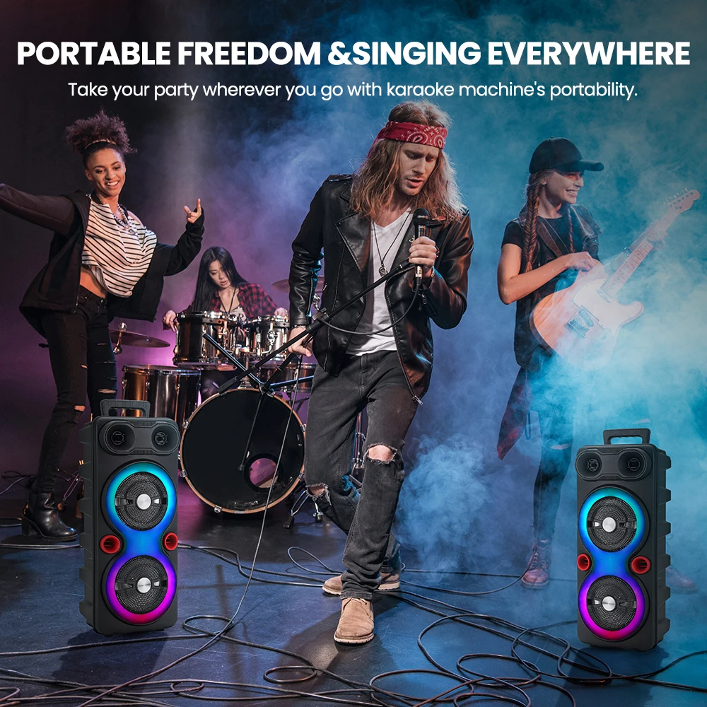 Portable Bluetooth Speaker Sub Woofer Heavy Bass DJ RGB Party Speakers Sound System TWS Karaoke Machine with Mic FM Radio