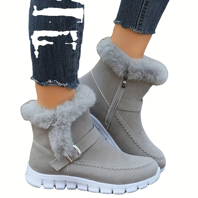 

Winter Thickened Solid Color Short Boots, Women's Fashion Versatile Warm Flat Boots