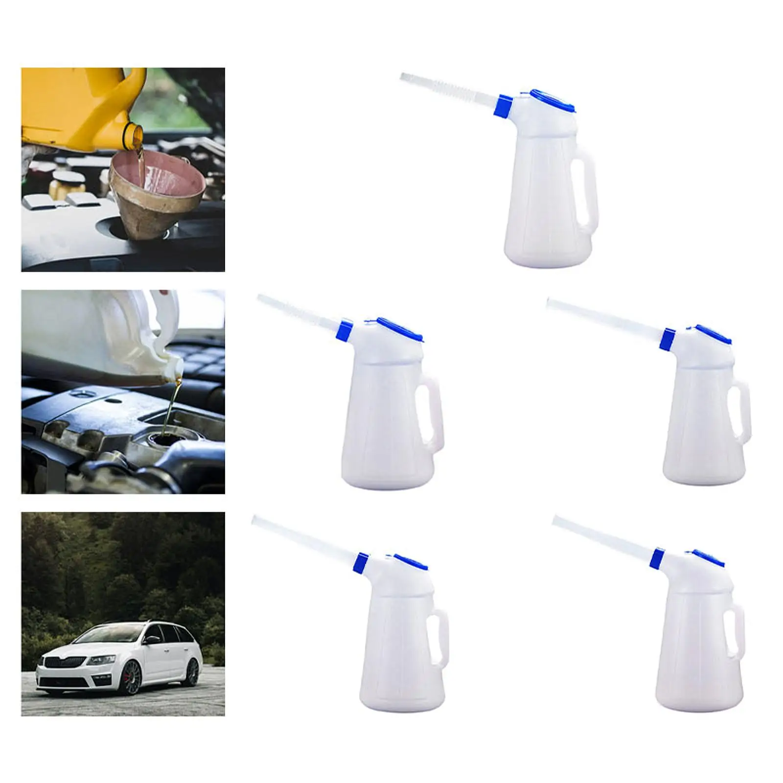 Oil Measuring Jug 1.2L-5L Oil Measuring Jug with Long spout Dust Lid Leakproof Automotive Oil Dispenser Pot Container Storage Can with Scale