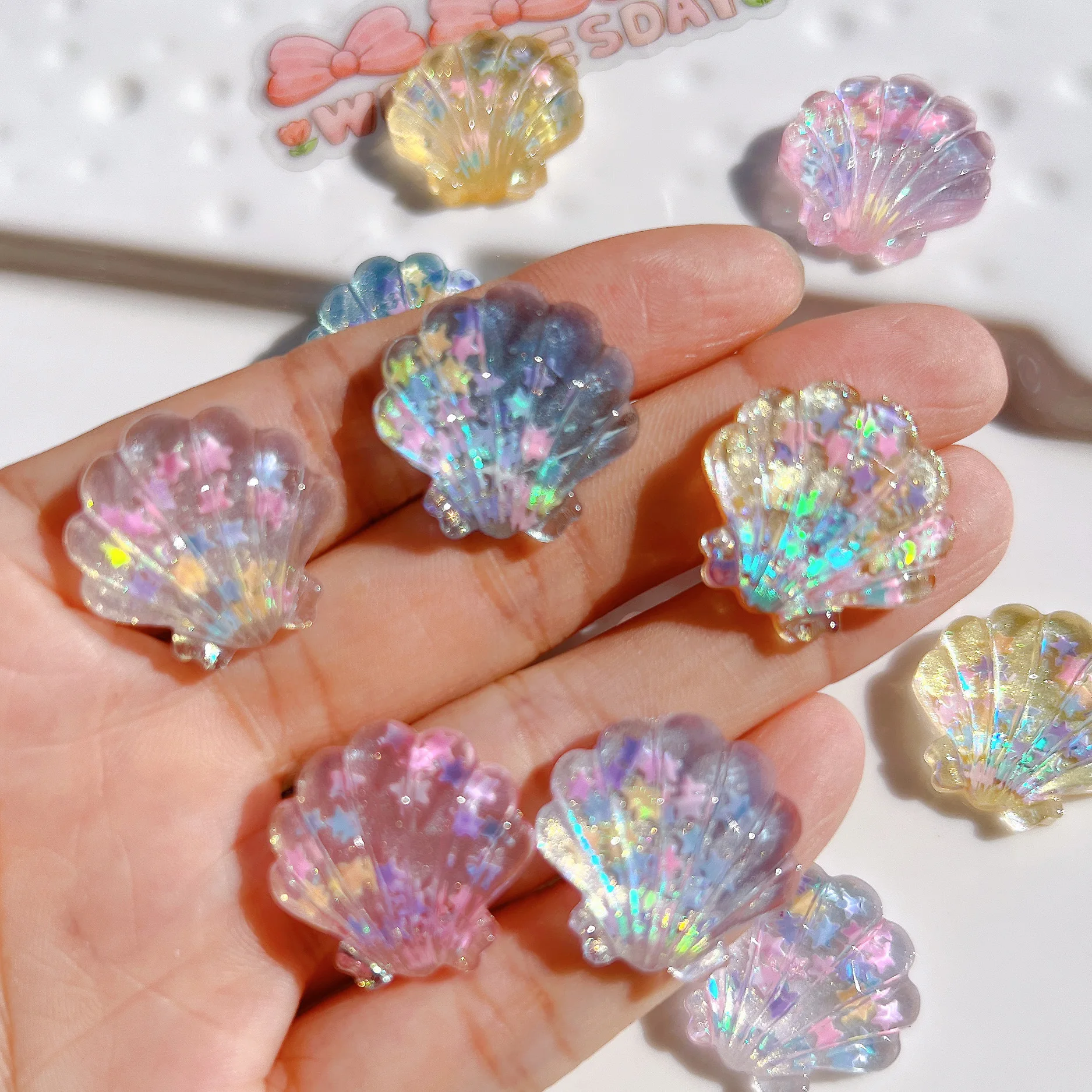 

10pcs Mini Kawaii Cute Star Shells Flat Back Cabochons Scrapbook Diy Party Hairpin Accessories Home Decoration Craft