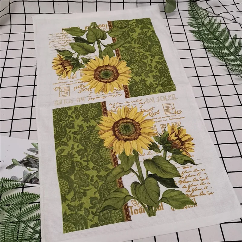 Tea Towel 1Pc 38x63cm Colorful Flower Printed Cotton Kitchen Dishcloth Water Absorption Household Cleaning Cloth