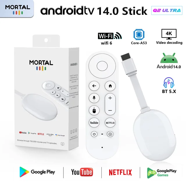 Global Version Android 14.0 Mortal TV Stick Q2 Ultra BT5.X WIFI6 Streaming Wireless HDMI Multi-language Rockchip 3518 TV Dongle