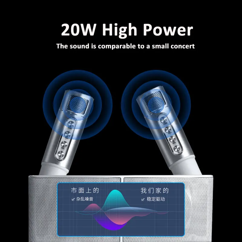 Portable karaoke Bluetooth audio with two microphones