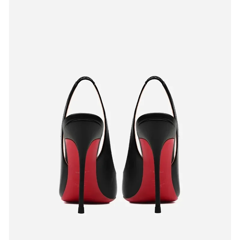 New pointed red sole leather black sexy single shoe versatile thin heel back hollow toe high heels professional women's shoes 2