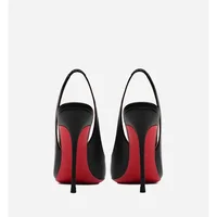 New pointed red sole leather black sexy single shoe versatile thin heel back hollow toe high heels professional women's shoes 2