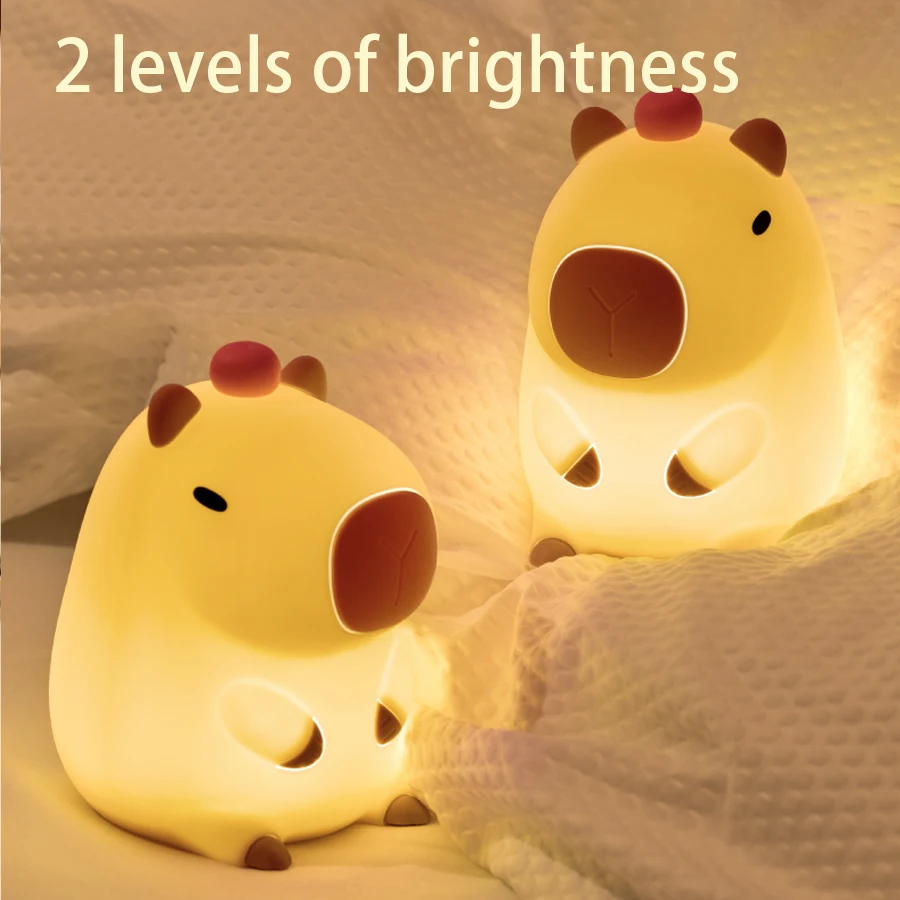 Cute Silicone Capybara Night Light Children's Nightlight Gift USB Rechargeable Animal Touch Bedside Slepp Lamp Timing Function 6