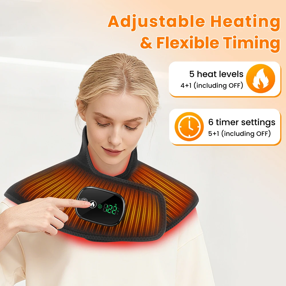 Electric Heating Shoulder Neck Pad Type-C Cervical Brace Wrap 4 Levels Hot Compress Back Shawl Neck Shoulder Heated Pad