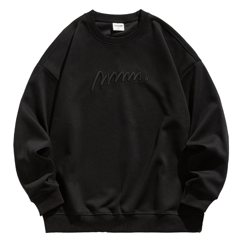 Round Neck Embroidered Sweater Adult Spring Autumn Men's Loose Casual Solid Color Couple Fashion Embroidery Long Sleeve Fashion