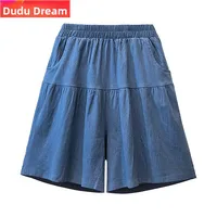 Loose A-Line Denim orts Women's Summer Thin Ice Silk  Wide Leg Five-Quarter Length Middle Waist Pants plus Size - Image 5