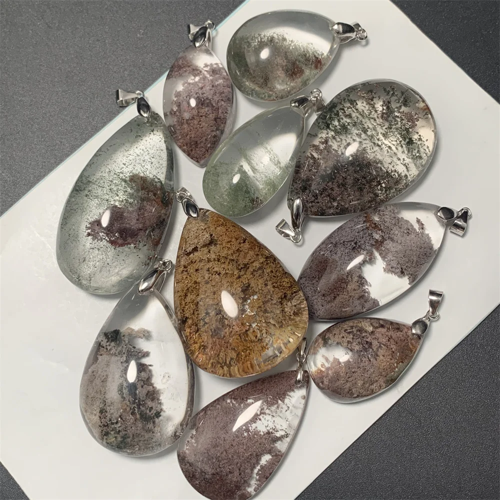 Natural Yellow Green Grey Lodolite Quartz Pendants Necklaces Women Phantom Quartz Healing Beads Clear Landscape Crystals Jewelry