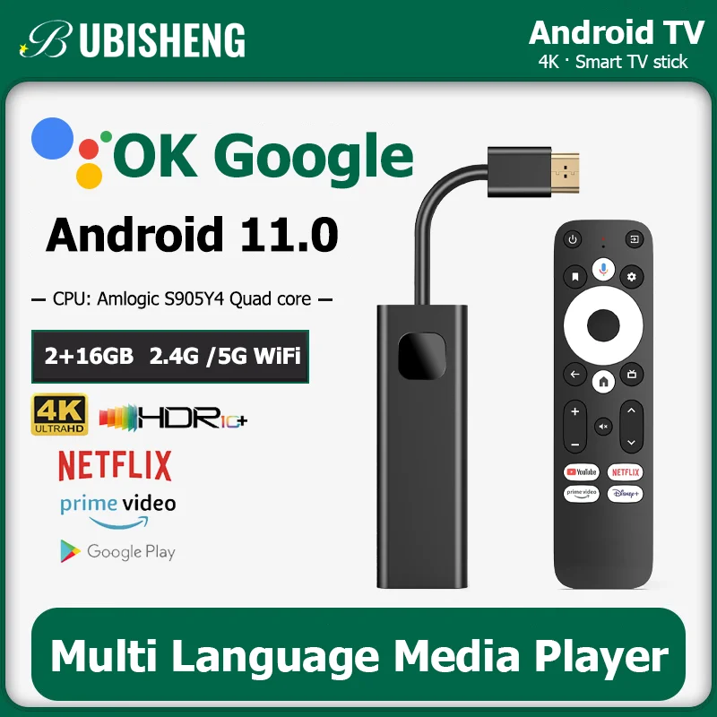 Gd1 Android 11.0 Tv Stick 4K Ultra Hd Dispositivo Di Streaming Google Certified Tv Box 2Gb + 16Gb Dolby Audio Hdr10 + Wifi 6 Bluetooth5.0
