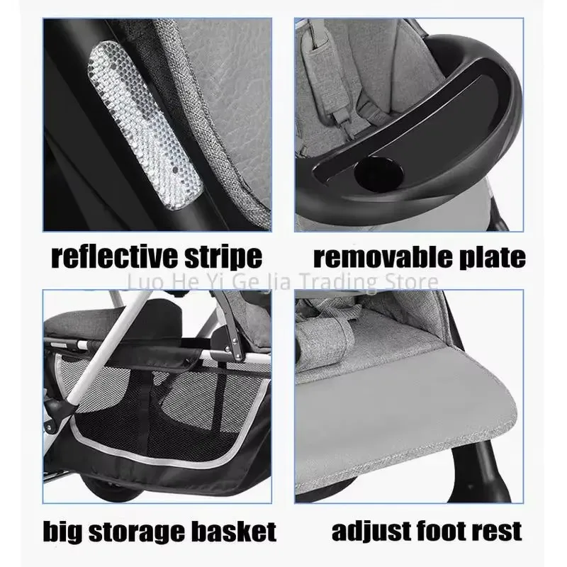 Double Kids Sit/Stand Stroller With Rain Cover, Fold Pram For 2 Baby, 4 Color Available
