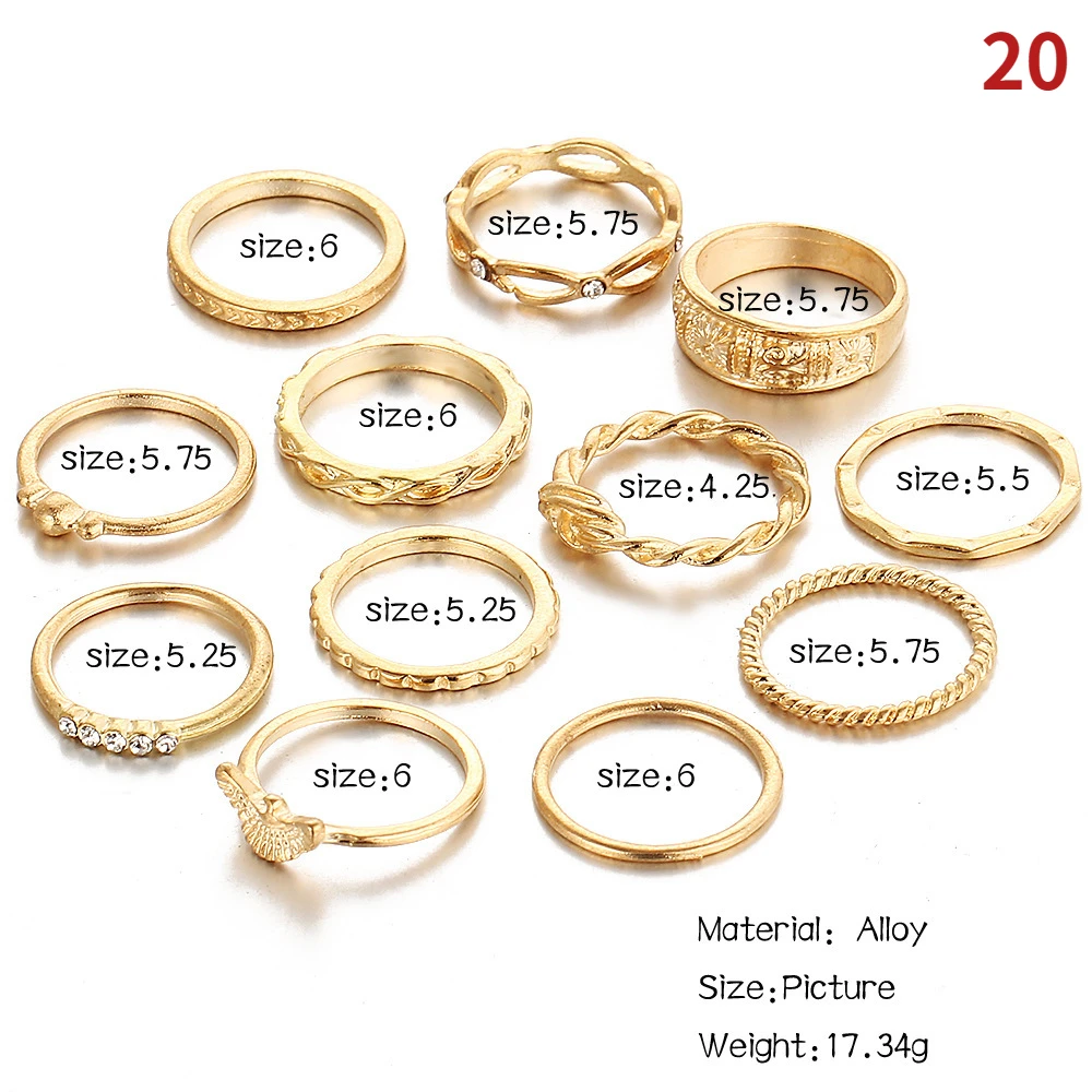 Boho Gold Color Heart Rings Set For Women Vintage Geometric Cross Pearl Butterfly Finger Rings Female Trendy Jewelry Gift