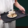 Plastic Food Serving Trays with Handles Rectangular Kitchen Table Trays Desk Organizer Wood Grain Fruit Plate Storage Supplies 3